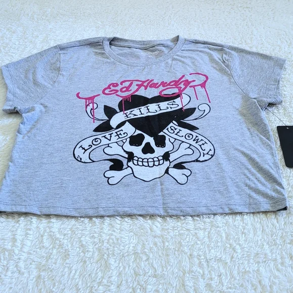 Ed Hardy "Love Kills Slowly" Skull &  Crossbones☠️ Graphic Baby👶 Tee👕  - NWT - Picture 13 of 14